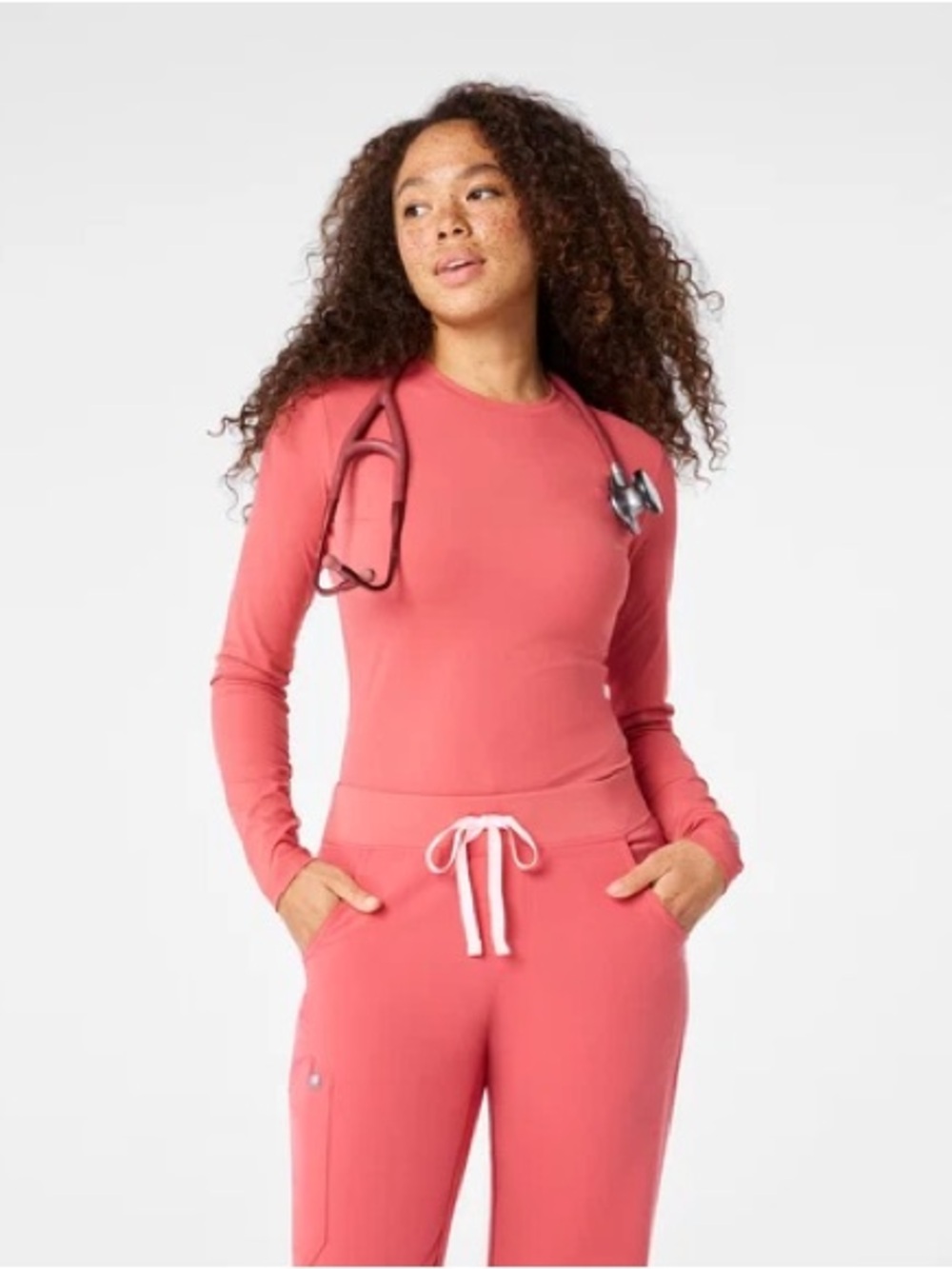 Pulmonary Pink Palmer Ribbed- Long-Sleeve Underscrub FIGS